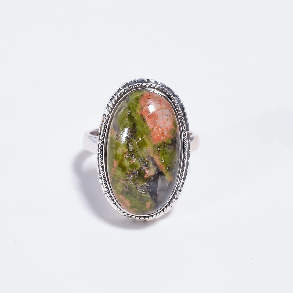 Regalo para mujer llamativo anillo étnico talla 925 plata unakita Foto 2 de 4