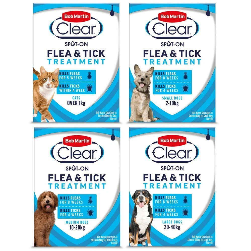 skylle Pickering Port Bob Martin Clear Spot On Flea &amp; Tick Killer Treatment Cats Dogs Kittens  Puppies | eBay