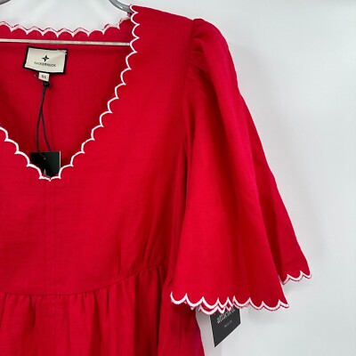 Tuckernuck Scarlett Red Embroidered Britton Mini Dress sz XS Linen Scallop  Hem * | eBay