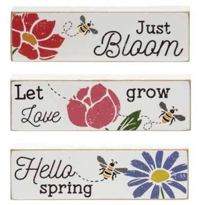 Just Bloom,Let Love Grow, Hello Spring Mini Blocks Set of 3 Garden Decor 