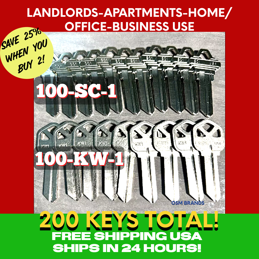 Apartment Rent Key LOCKSMITH-LANDLORD 200 KEY BLANK LOT 100 KW-1-100 SC-1 RE AGENCY ...
