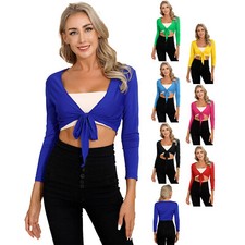 Women Ballet Wrap Tops Long Sleeves Dance Sweater Shrug Cardigan Warm Up Jacket