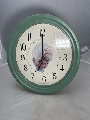 Coca Cola Coke Sprite Boy Vintage Clock Green 1990