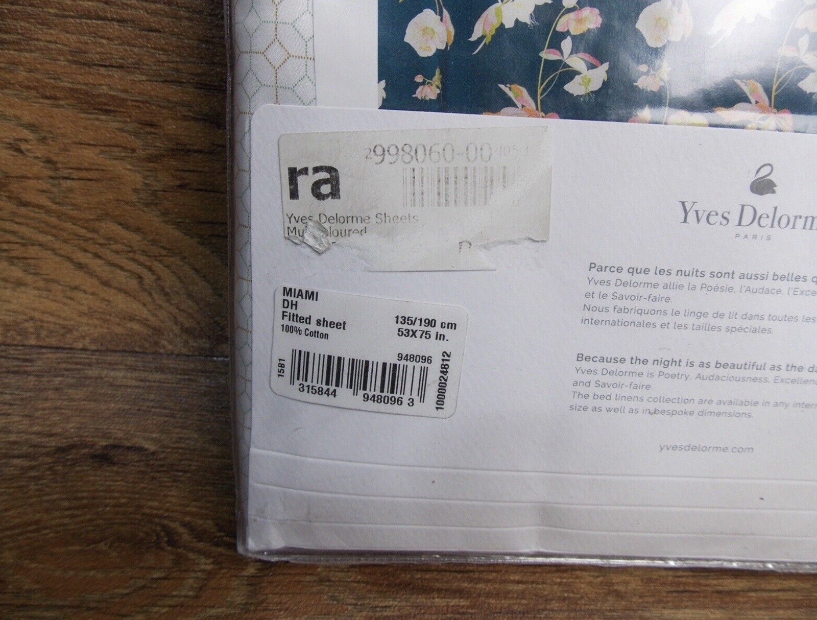 YVES DELORME MIAMI FITTED SHEET LUXURY BNIP DOUBLE SIZE 135 X 190