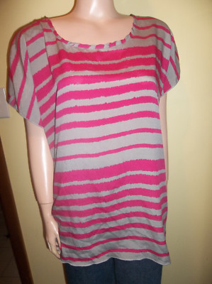 EIGHTEEN PLUS SIZE SHORT SLEEVE PINK AND GRAY STRIPED SHIRT HIGH LO HEM 3X NEW 