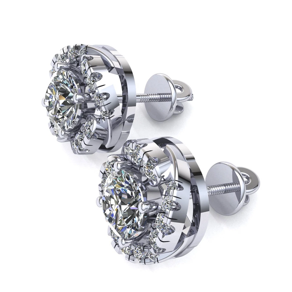 Aretes de oro de 10 quilates con halo solitario de diamantes de corte redondo genuinos de 0,50 quilates para damas Foto 3 de 4