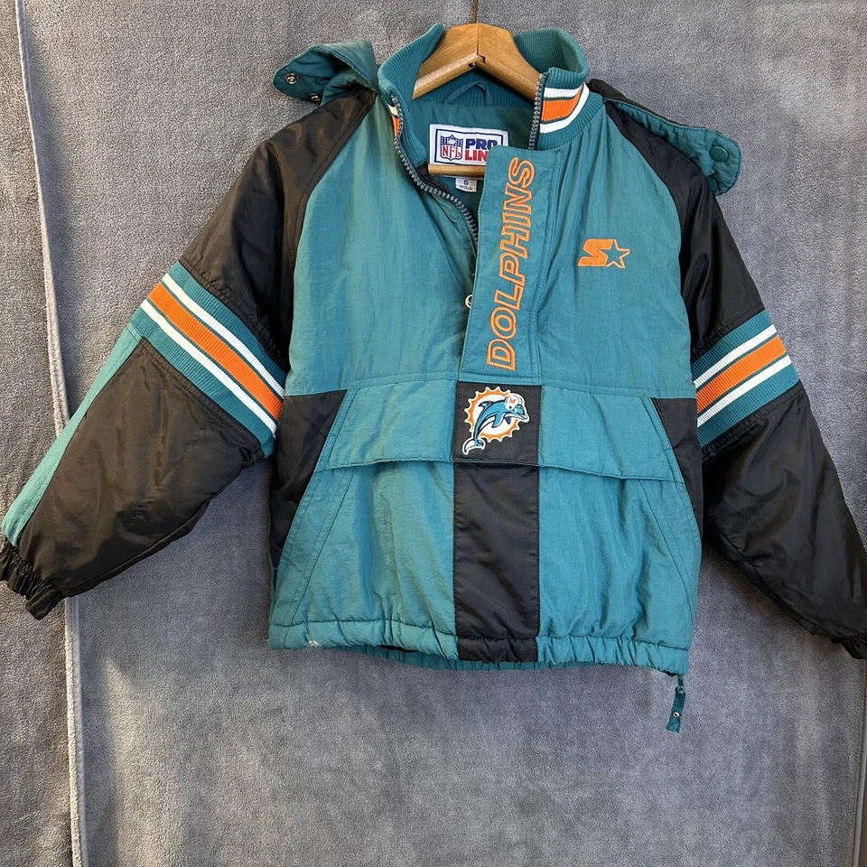 Винтажный Miami Dolphins NFL молодежи S стартер Proline 1/2 молнии пуловер пуховик куртка - Изображение 2 из 4