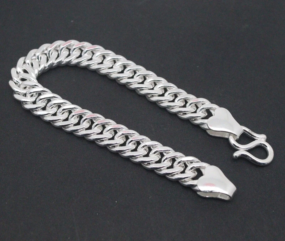 Pure 999 Fine Silver Chain Men 11mm Smooth Cuban Curb Link Bracelet 47.7g/8.2in - Image 4 of 4