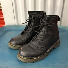 Dr. Martens 1460J Black Leather Side Zip Lace-Up Combat Boot Youth Kid Size 3 US