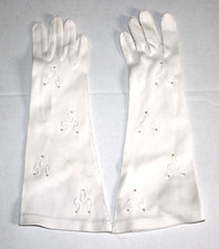 Vintage Ladies White with Pearl Beads Gloves Woven English Cotton Japan CAM