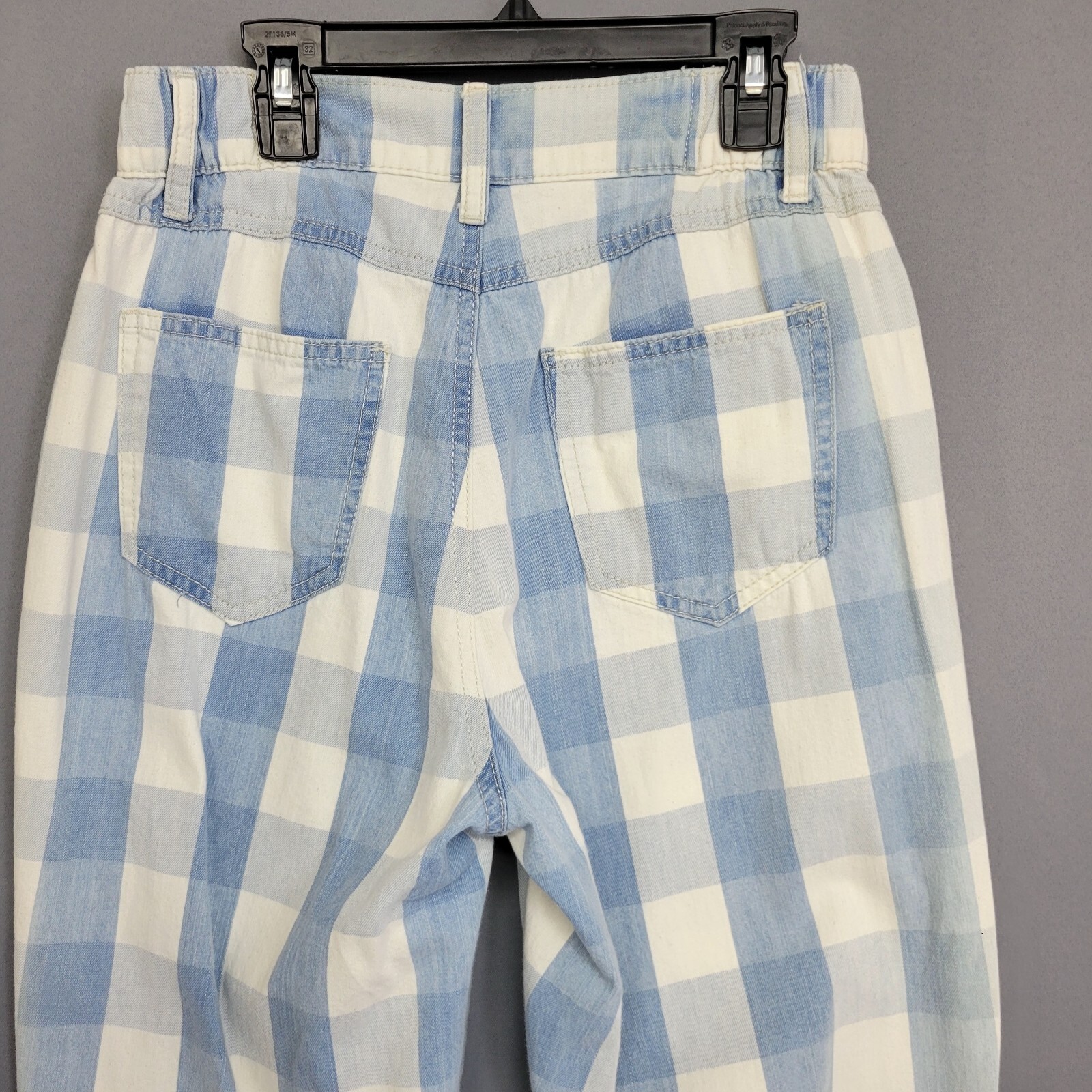 Rewash Capris Pants Womens Juniors 3 Blue White Checks Raw Hem Pockets High Rise