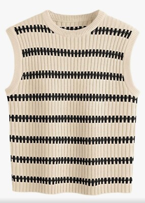 LILLUSORY STRIPED SWEATER VEST OATBEIGE/BLACK WOMEN'S SIZE L