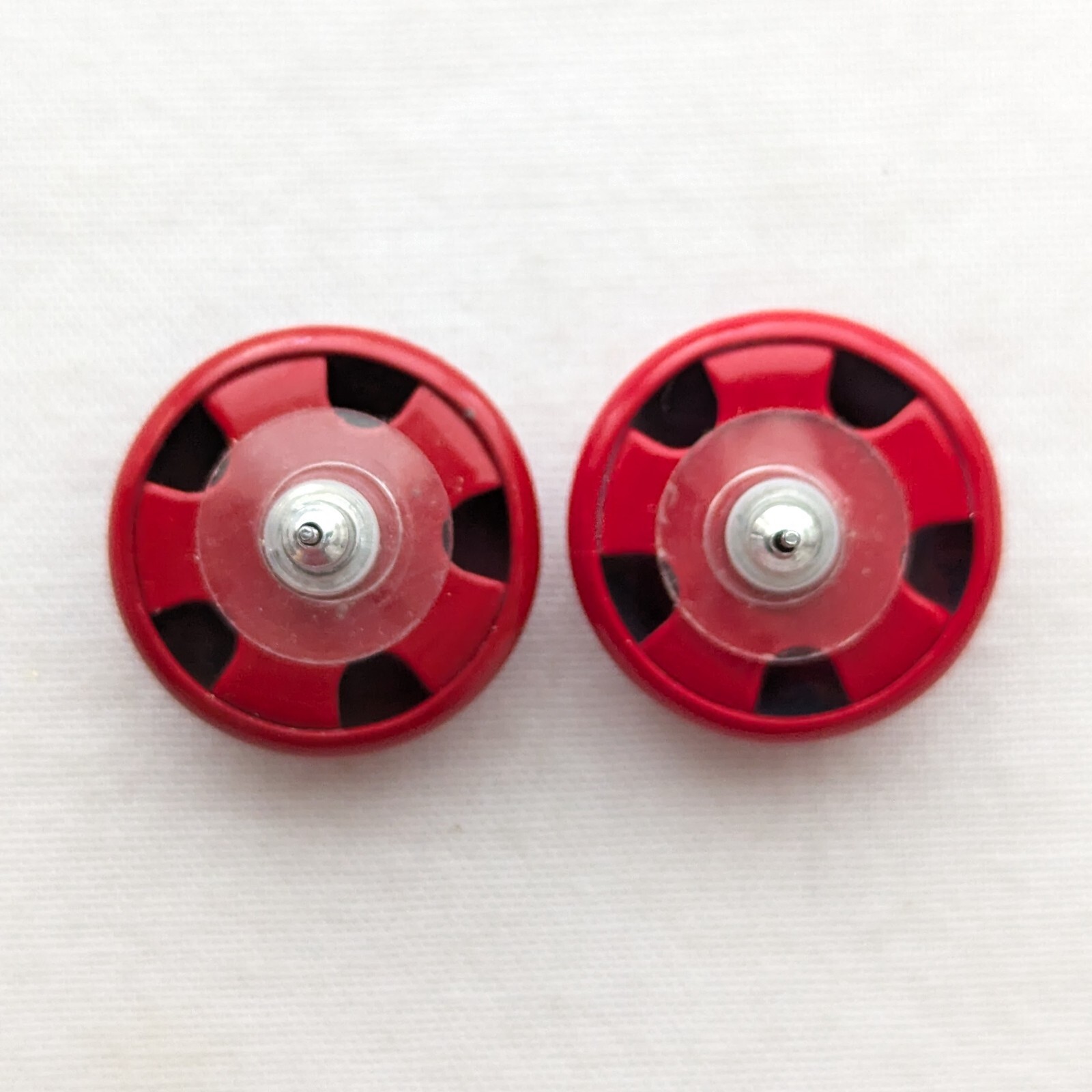Cherry Red Metal Button Stud Earrings Vintage Bol… - image 3