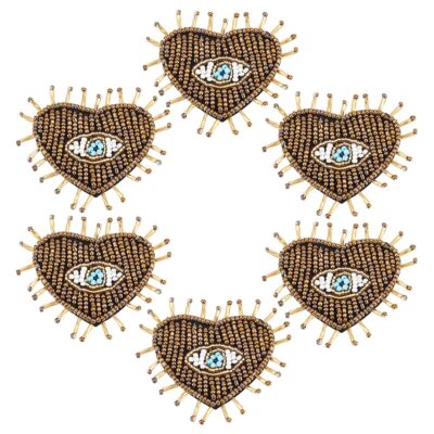 6 Pcs Eye Beaded Patches for Clothes Heart Blue Evil Eye Sequined Patch Sew o...