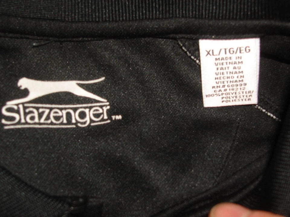 NUEVO CON ETIQUETAS POLO SLAZENGER NEGRO CON RIBETE BLANCO 100% POLI S/S TALLA XL LOGOTIPO CANYON STATE Foto 4 de 4