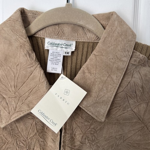 New $138 Coldwater Creek Women's 1X tan 💯Suede Cable sweater Jacket Full Zip i5 - Picture 3 of 7