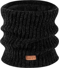 Winter Scarf for Women Neck Gaiter Warmer Chenille Fleece Face Mask Cover(Black)