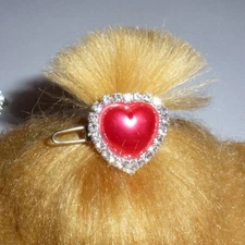 Puppy Bows ~ TINY 3/4" rhinestone pearl heart crystal crown dog bow  pet hair