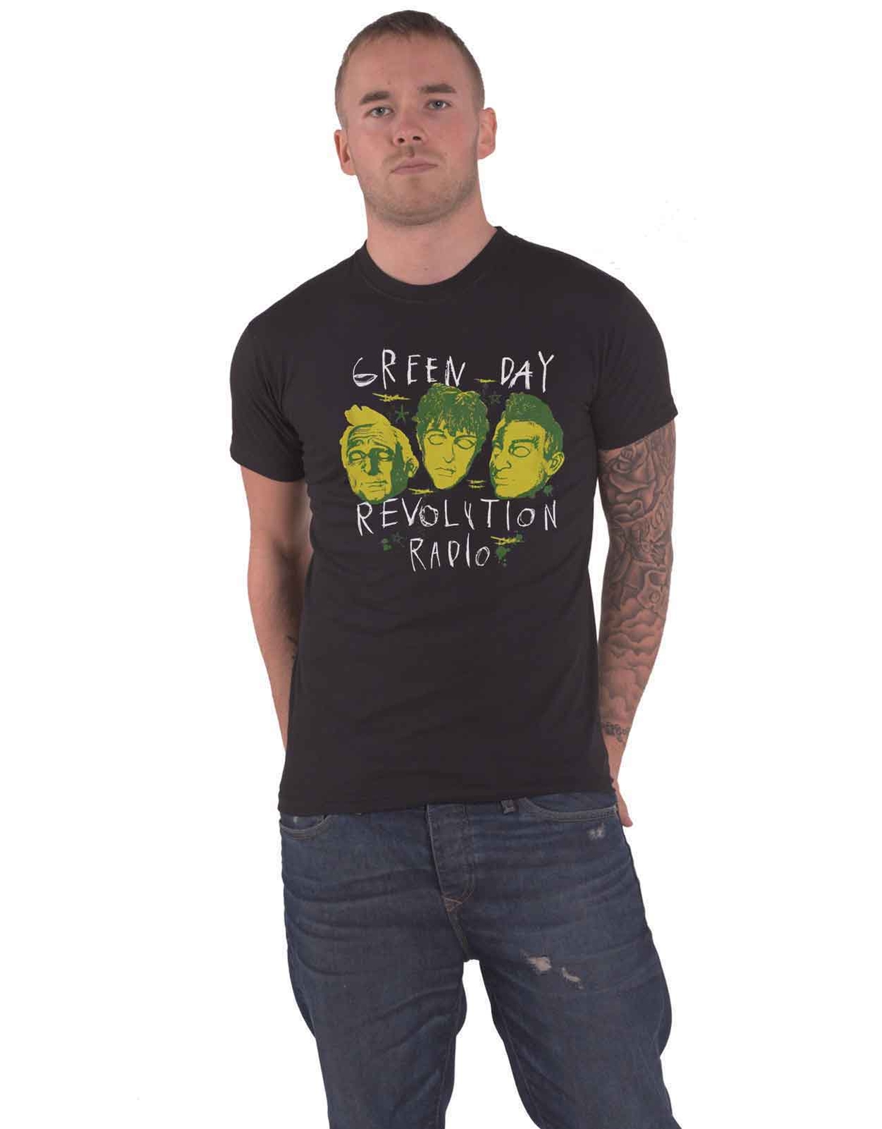 Official Green Day Scribble Mask Band Logo Men's Black T-Shirt