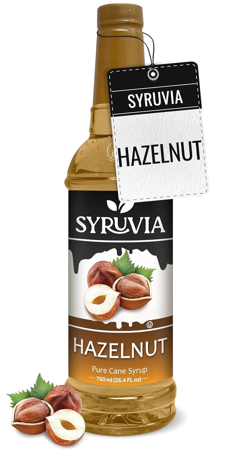 Syruvia Hazelnut Coffee Syrup 25.4 fl oz, Kosher, Gluten-Free, for Lattes & More