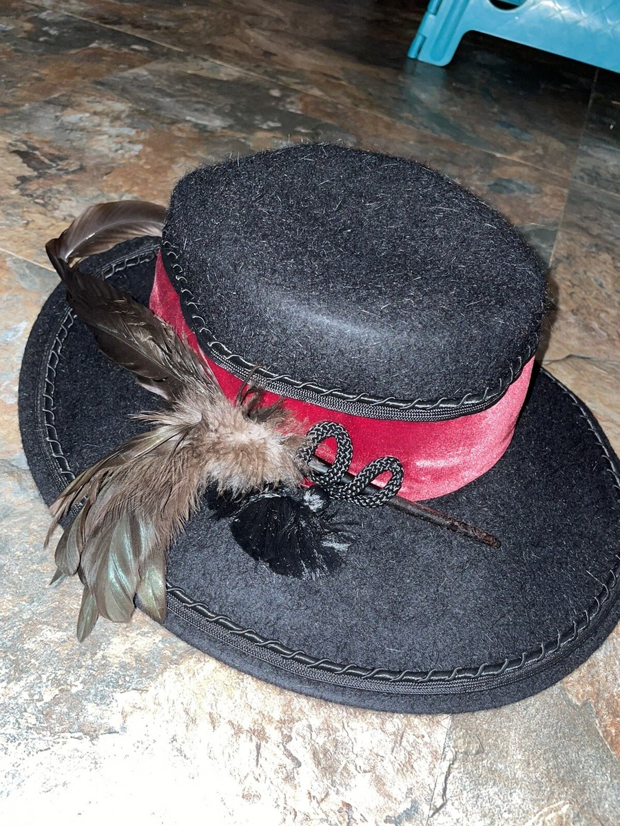 FABULOUS MAYSER WOMENS Black FEATHERS RED HAT GERMAN MADE VTG