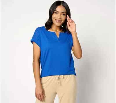 Cuddl Duds Flexwear Tee with Eyelet Detail-Blue-2X-NEW-A637432