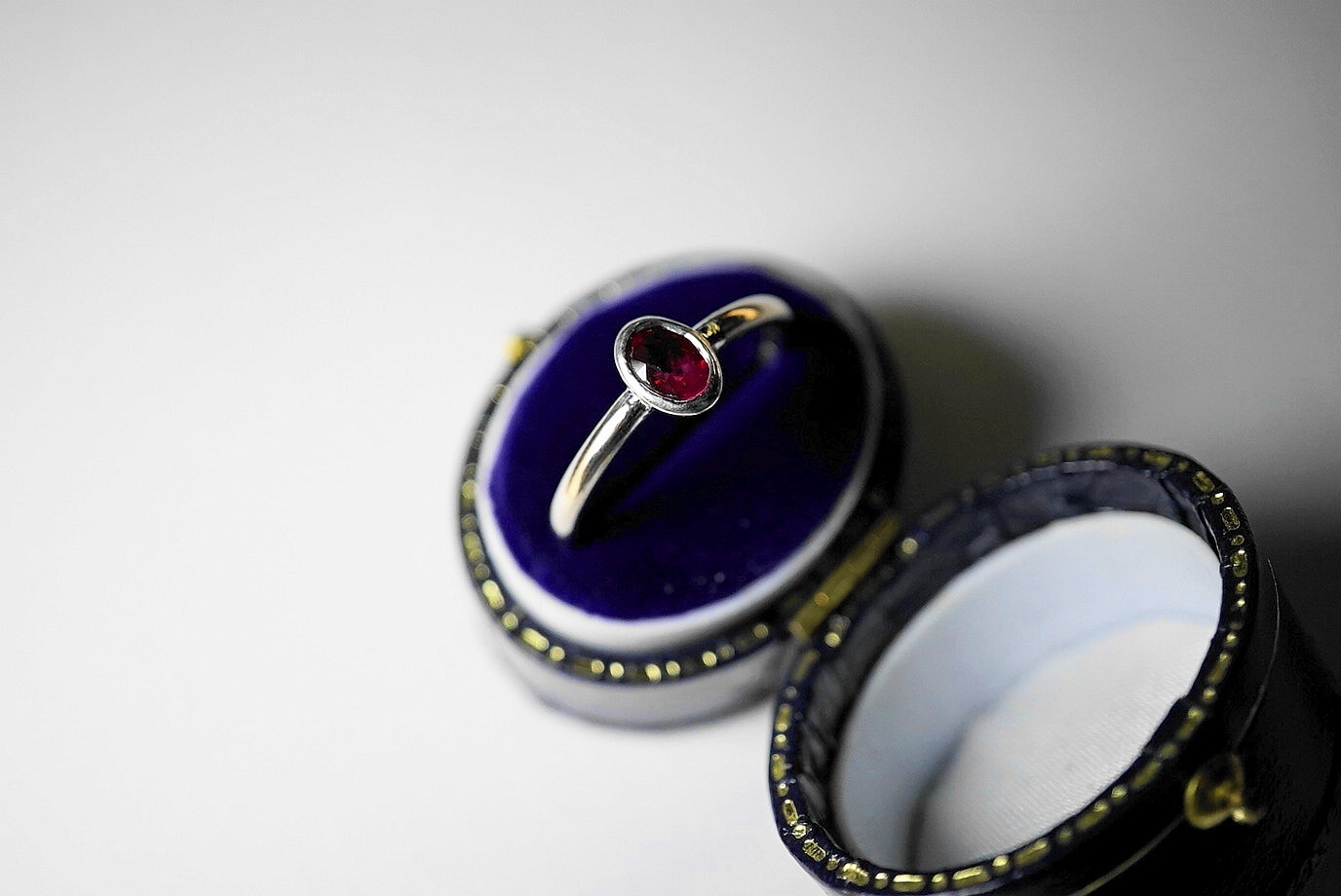 Bezel Set Ruby RIng, Oval Solitaire Ring white go… - image 12