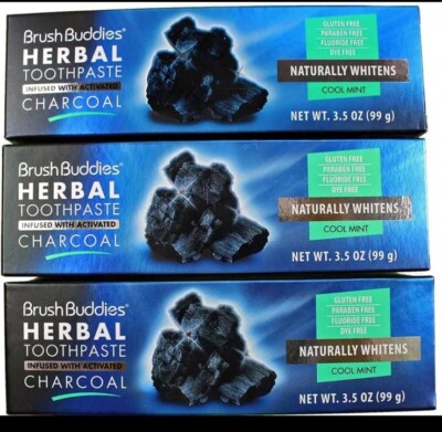 Brush Buddies Herbal Activated Mint Charcoal Whitening Toothpaste 3.5 oz (3pack)