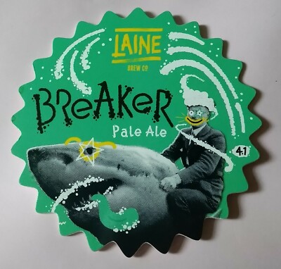 LAINE BREW CO BREAKER PALE ALE BIERPUMPE GRIFF CLIP ABZEICHEN 4,1 % ABV GROSSARTIG WEISS