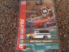 Auto World 1957 Chevy Suburban White w Flames Slot Racer Cars n Coffee New