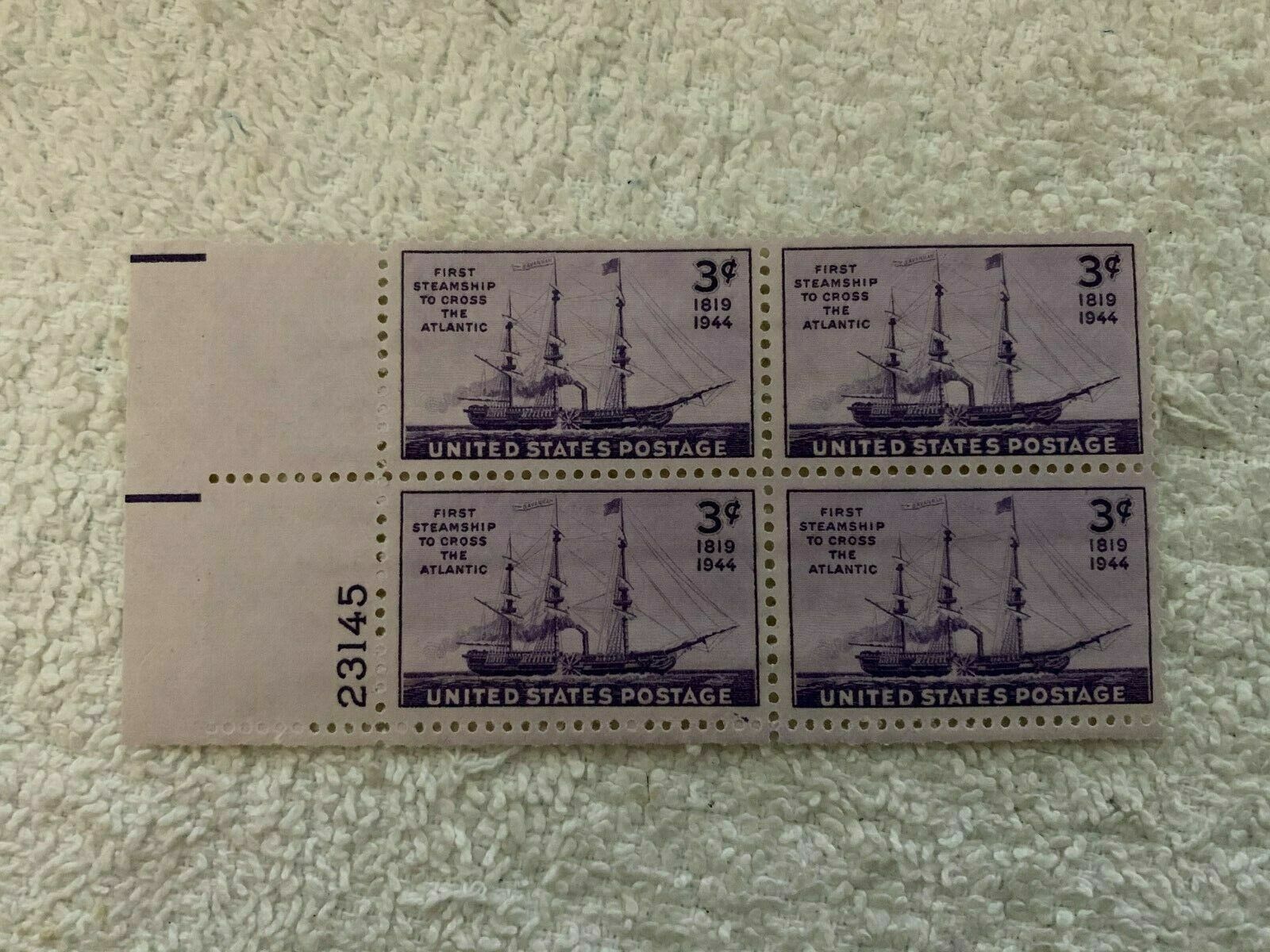 SCOTT 923 MNH Year-end gift 3 CENT PLATE BLOCK Bargain 1944 OF - SHIP 4 STEAM