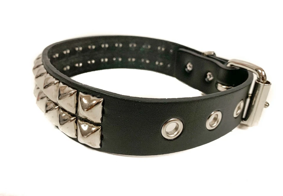 Studded Choker Collar Necklace Double Row pyramid Punk Goth Rockabilly 60's BDSM - Image 2 of 3
