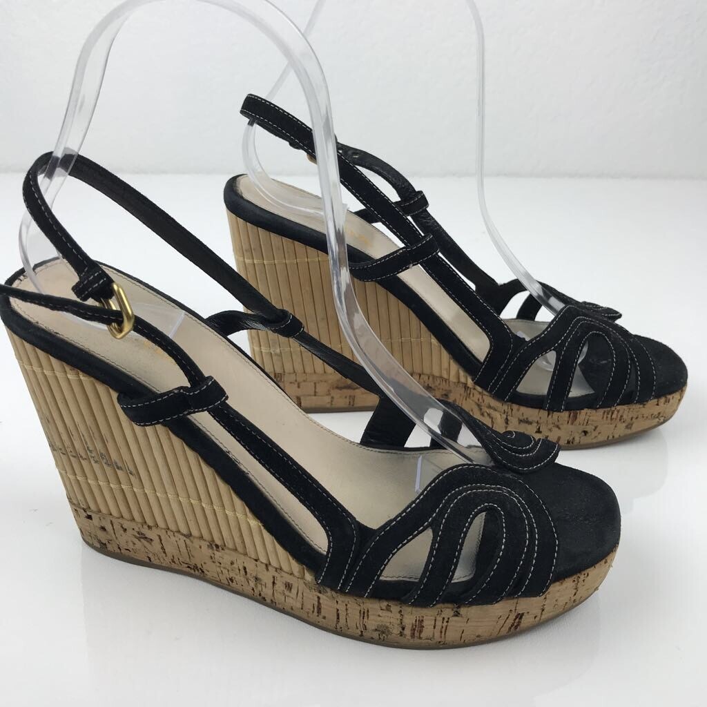 PRADA Womens Bamboo Platform Sandal Black Cork Wedge EUR 38.5 US 8 Made in  Italy | eBay