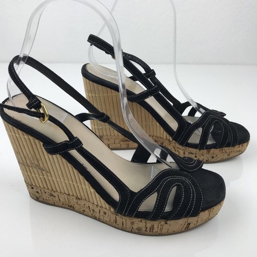 Prada Sandalias para mujer plataforma de Bambú Negro Cuña De Corcho EUR  38.5 US 8 Made in Italy | eBay
