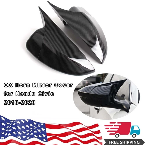 FOR 2016~2021 HONDA CIVIC CARBON BLACK SIDE VIEW MIRROR COVER CAPS CASE OVERLAYS