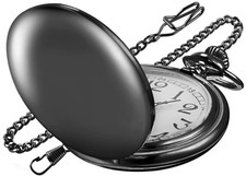 Men's Pocket Watch Quartz Arabic Digital Dial Smooth Pocket Watch with Chain