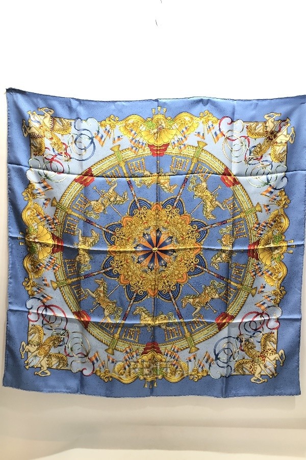 Hermes Carre 90 Silk Scarf Luna Park Amusement Blue Design