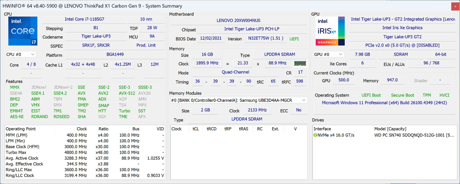 Lenovo ThinkPad X1, 14-Inch Laptop, with I7-1185G7, No OS