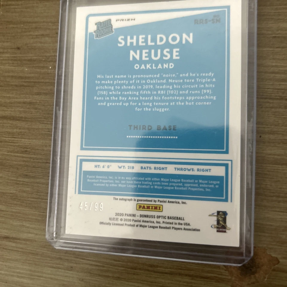 2020 Donruss Optic Sheldon Neuse On Card Auto Red Prizm Rookie /99 A’s - Image 2 of 3