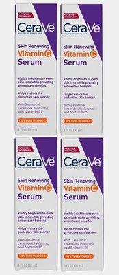 (4) CeraVe Skin Renewing 10% Vitamin C Serum 1 fl oz (30 ml) Fragrance -Free