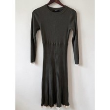 ZESICA Olive Green Ribbed Knit Midi Dress Size Large Pleated Sweater Dress
