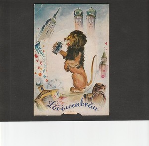 vintage Lowenbrau German Beer Mechanical Postcard Lion w/ Stein