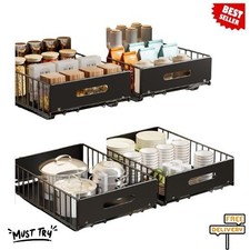 NEW 2 Pack Pull Out Cabinet Organizer Slide Out Drawers Heavy Duty Black