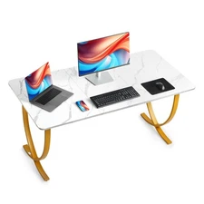 VEVOR Executive Desk 63 x 31.5 in Large Office Modern Computer Table White Gold