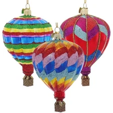 Kurt Adler Noble Gems Hot Air Balloon Glass Ornament, Assorted (Pack of 3)