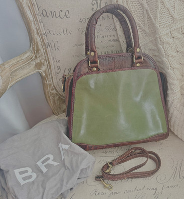 Vintage Brahmin Heritage Domed Satchel - Pesto Green & Pecan Croc - Early 90s