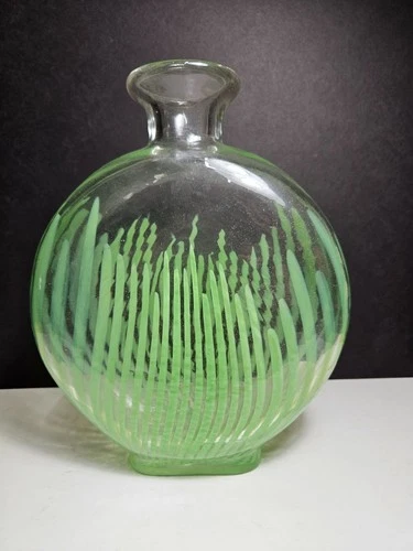 Murano Glass 1950 Celadon Green Stripes Dino Martens Vase Mid Century