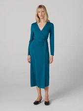 NEW, Diane Von Furstenberg Astrid Wrap Sweater Dress in Dark Teal Sz S  #S8137