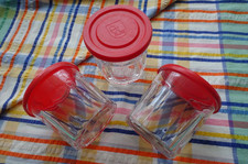 3 x 500ml Französische Gläser mit roten Deckeln / Lebensmittelecht / Vintage Retro / Luminarc?