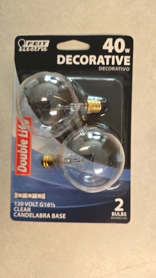 (12 Bulbs) Feit Electric 40W Decorative Candelabra Base Bulbs Double Life G16.5 - Image 3 of 4